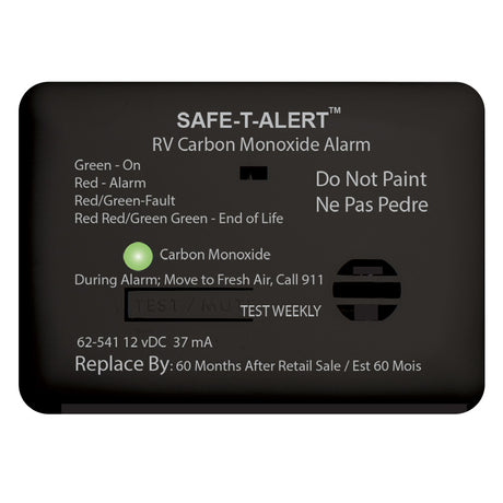 SafeTAlert 62 Series Carbon Monoxide Alarm  12V  RV Surface Mount  Black 62541BL