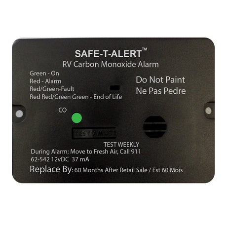 SafeTAlert 62 Series Carbon Monoxide Alarm  12V  RV Flush Mount  Black 62542BL