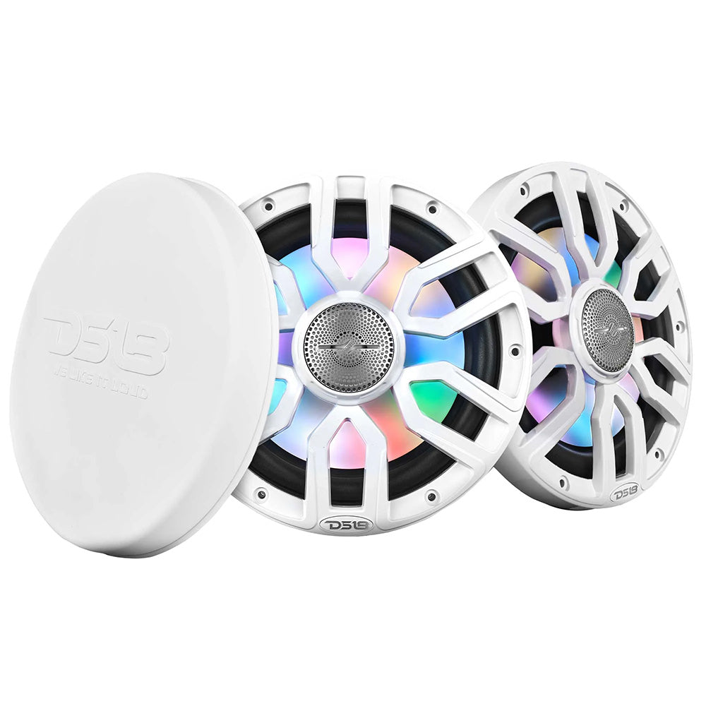 DS18 8 2Way Coaxial Marine Speakers wDigital LED Lights Bullet Tweeter White 175W 4Ohm NXLIQ8WH