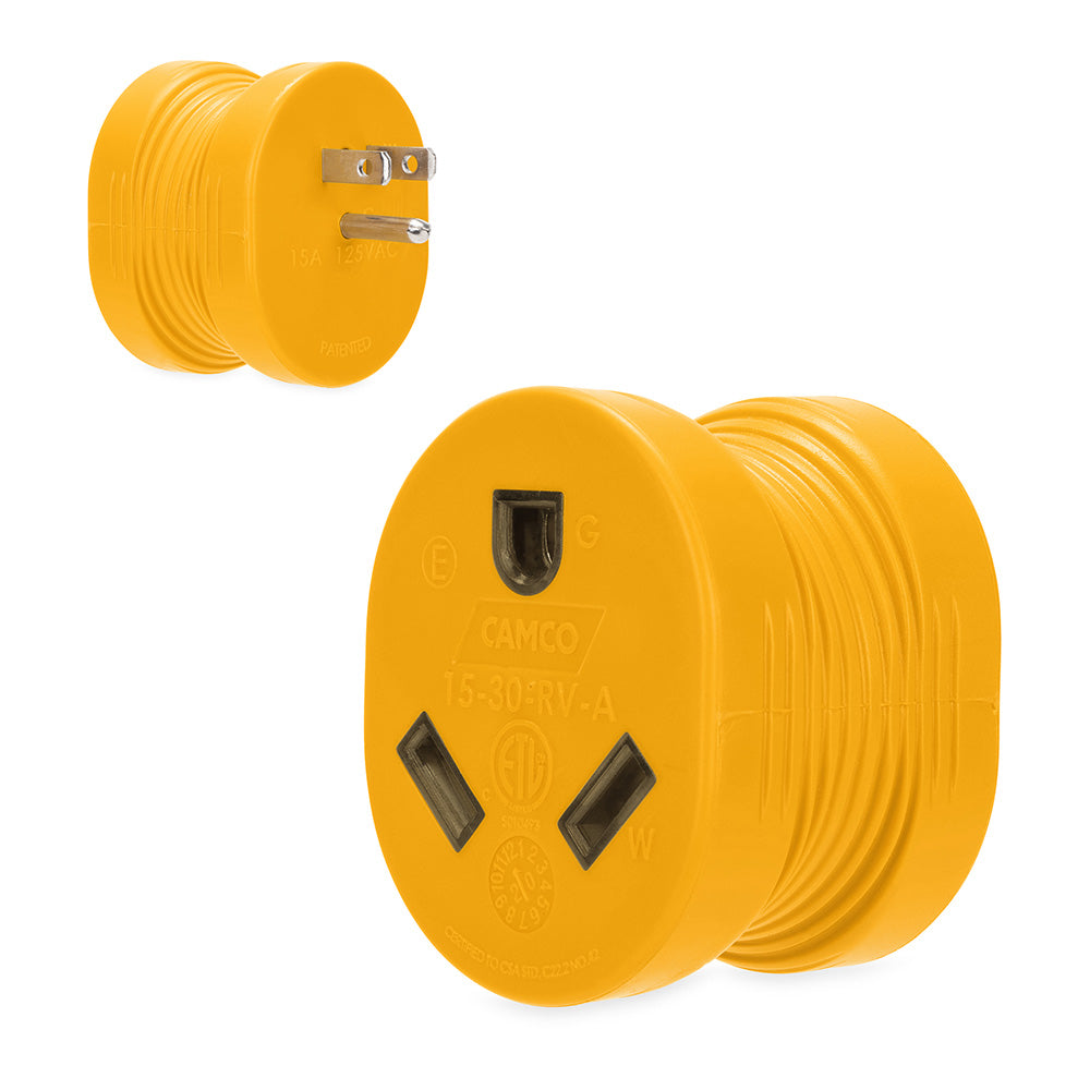 Camco Power Grip RV Adapter 15Amp Male30Amp Female 55223