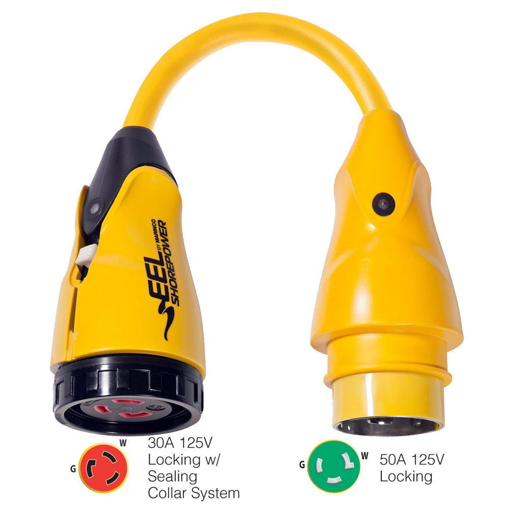 Marinco P50330 EEL 30A125V Female to 50A125V Male Pigtail Adapter Yellow P50330