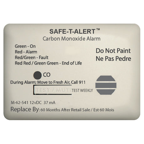SafeTAlert 62 Series Carbon Monoxide Alarm  12V  62541Marine Surface Mount  White 62541MARINE