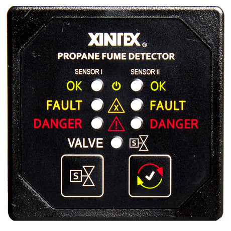 FireboyXintex Propane Fume Detector  Alarm w2 Plastic Sensors  Solenoid Valve  Square Black Bezel Display P2BSR