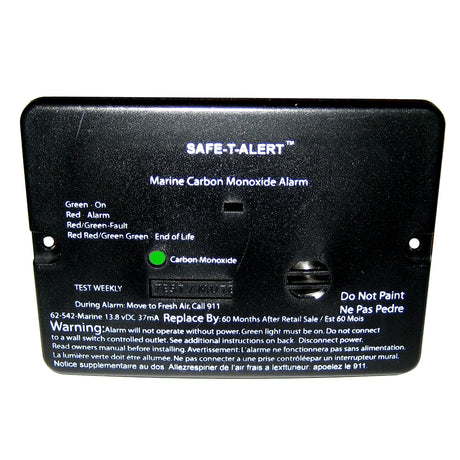 SafeTAlert 62 Series Carbon Monoxide Alarm  12V  62542Marine  Flush Mount  Black 62542MARINEBLK