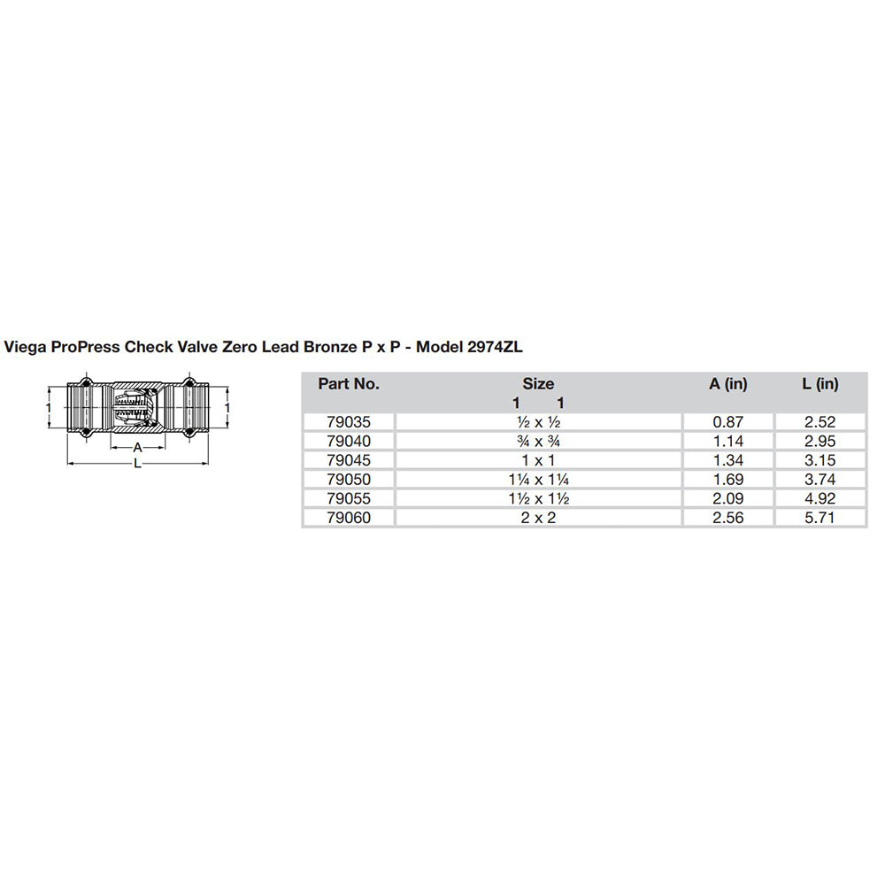 Viega ProPress 112 Zero Lead Check Valve Double Press Connection Smart Connect Technology 79055