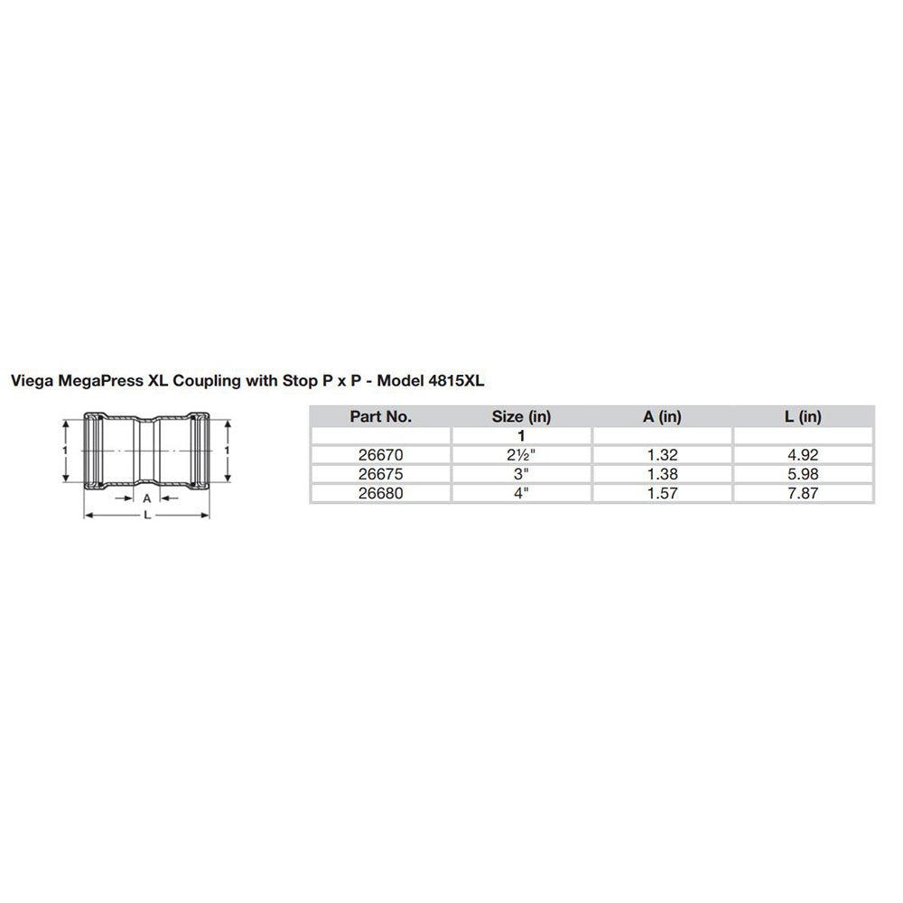 Viega MegaPress 212 Carbon Steel Coupling wStop wFMK Double Press Connection Smart Connect Technology 26670