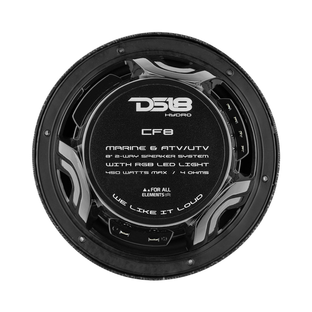 DS18 HYDRO 8 2Way Marine Speakers wRGB LED Lights 125W RMS 4Ohm Black Carbon Fiber CF8M