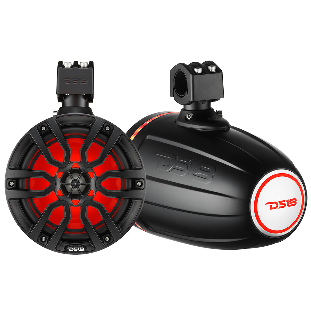 DS18 X Series HYDRO 8 Wakeboard Pod Tower Speaker wRGB LED Light 375W Matte Black NXLX8TPBK