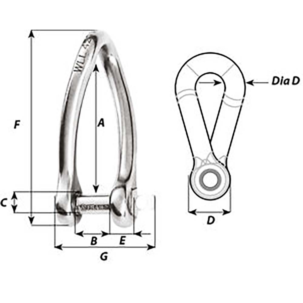 Wichard Captive Pin Twisted Shackle Diameter 6mm 14 01423