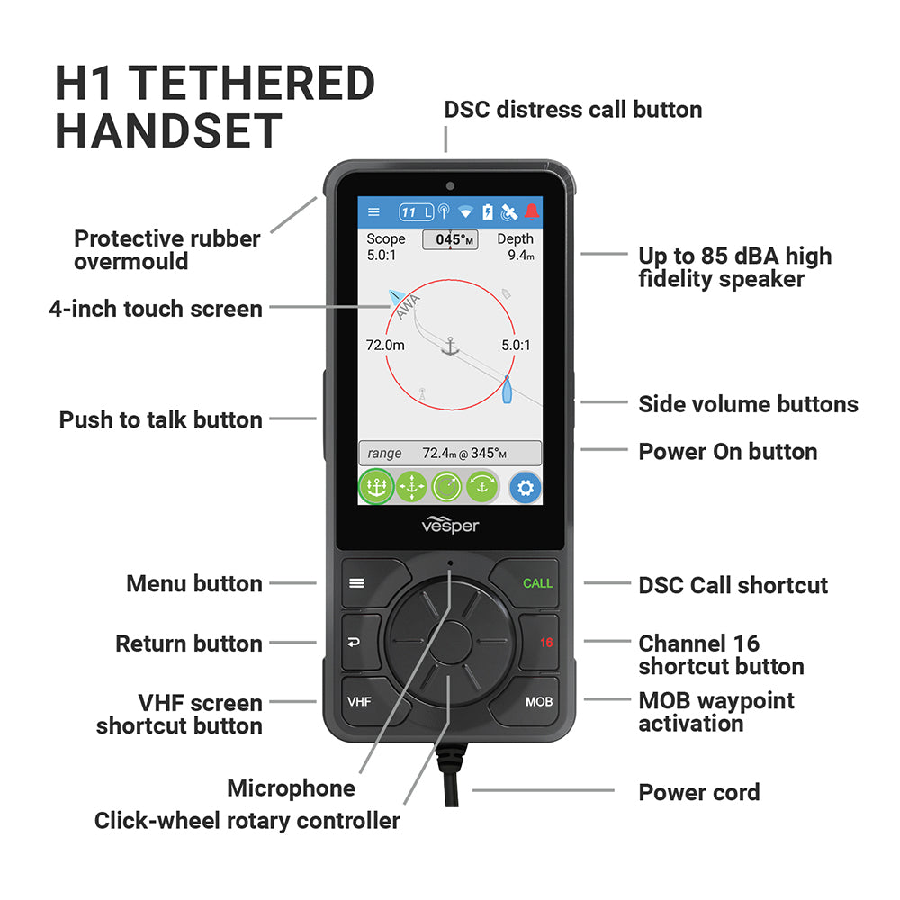 Vesper Cortex H1 Tethered Handset wNonPowered Cradle 0100281600