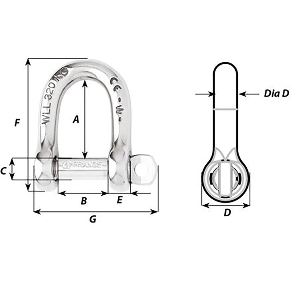 Wichard Not SelfLocking D Shackle 14mm Diameter 916 01207