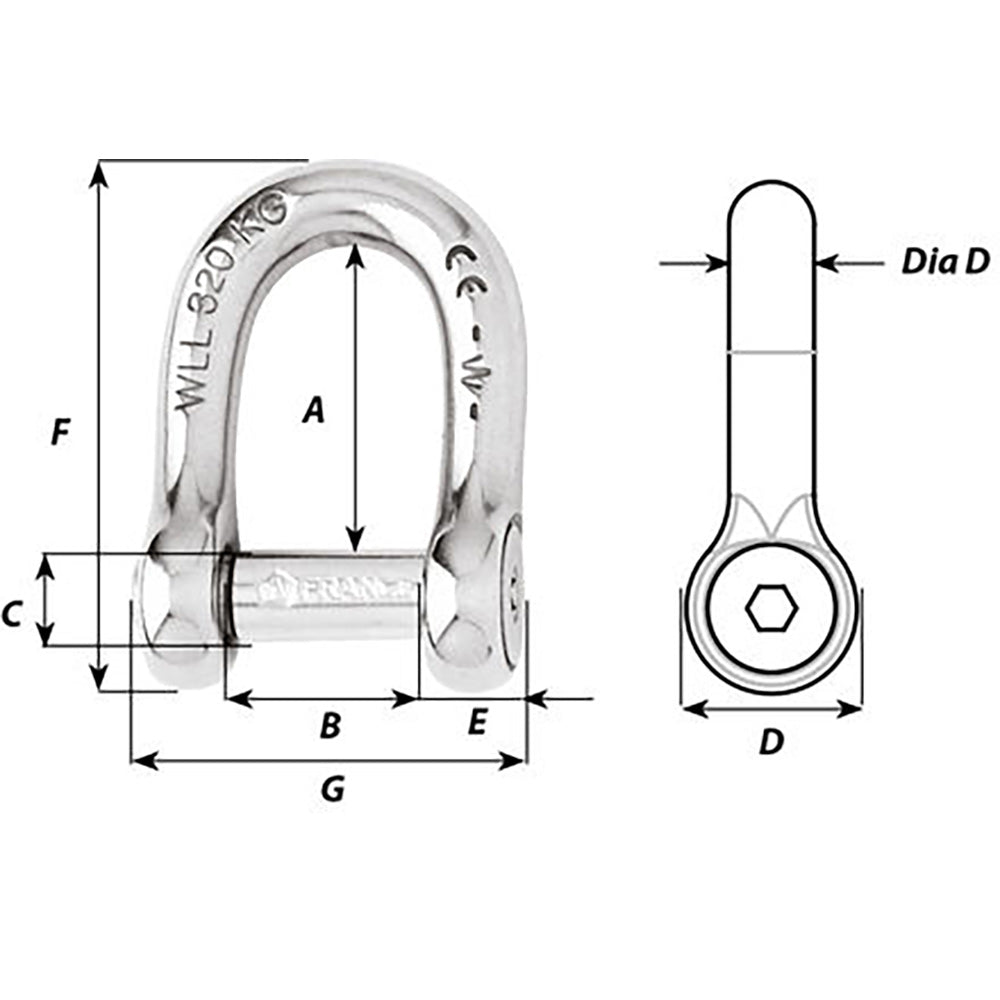 Wichard SelfLocking Allen Head Pin D Shackle 6mm Diameter 14 01303