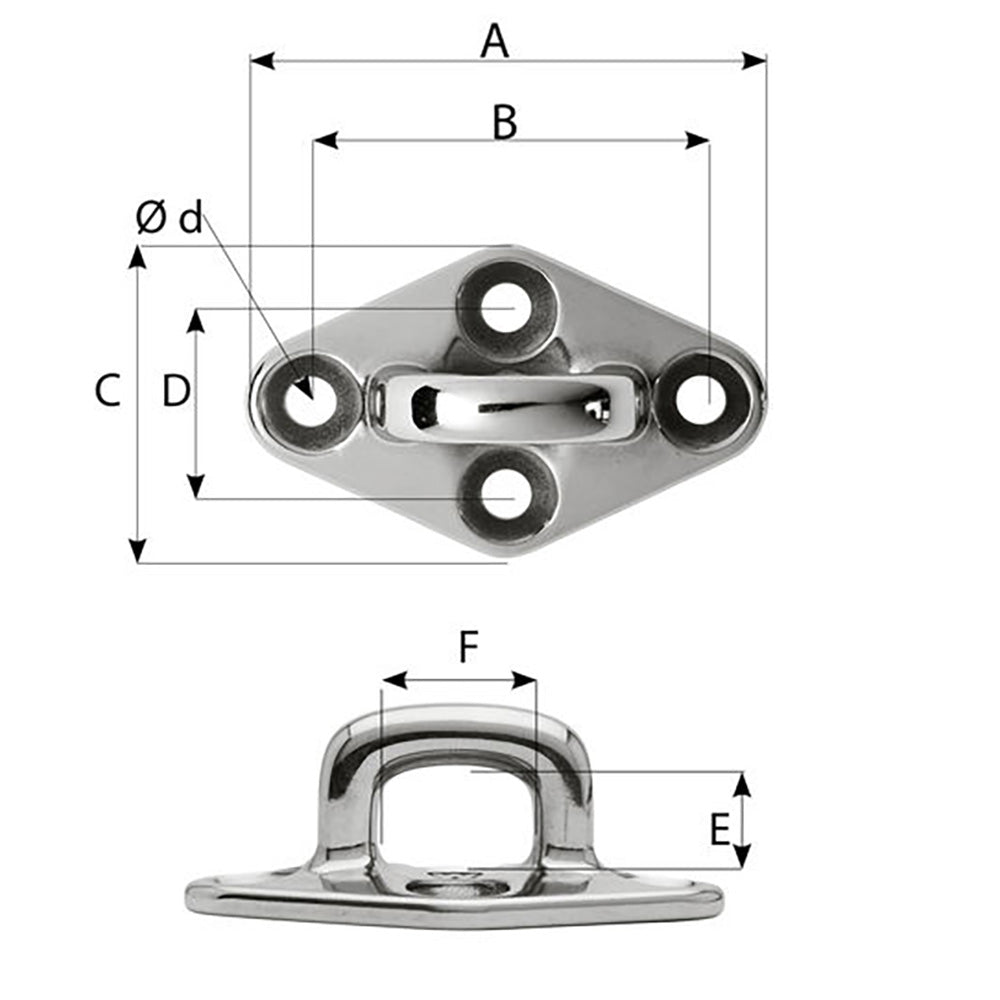 Wichard Diamond Pad Eye Square 60mm Length 22364 M5 Screw 6654