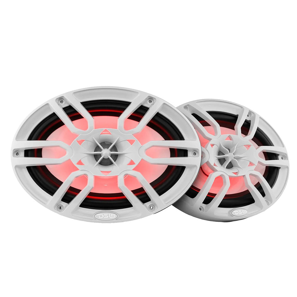 DS18 HYDRO 6 x 9 2Way Marine Speakers wIntegrated RGB LED Lights 375W White NXL69WH