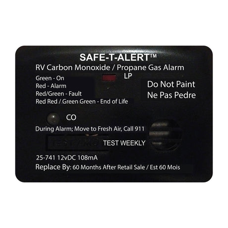 SafeTAlert 25 Series Surface Mount Dual Carbon MonoxidePropane Alarm  12V Hardwire  Black 25741BL