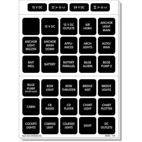 Blue Sea 4218 Square Format Label Set for Battery Management Panels  30 4218
