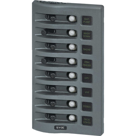 Blue Sea 4378 WeatherDeck Water Resistant Circuit Breaker Panel  8 Position  Grey 4378