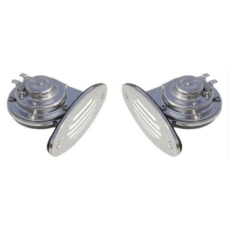 Schmitt Marine Mini Stainless Steel Dual DropIn Horn wStainless Steel Grills High  Low Pitch 10055