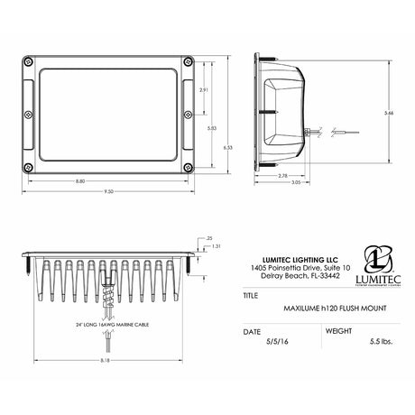 Lumitec Maxillume h120  Flush Mount Flood Light  White Housing  White Dimming 101348