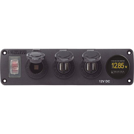 Blue Sea 4368 Water Resistant USB Accessory Panel  12V Socket 2x 21A Dual USB Chargers Mini Voltmeter 4368