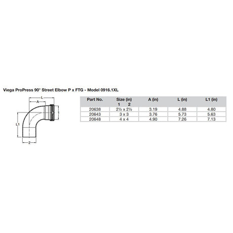 Viega ProPress 212  90 Copper Elbow  StreetPress Connection  Smart Connect Technology 20638