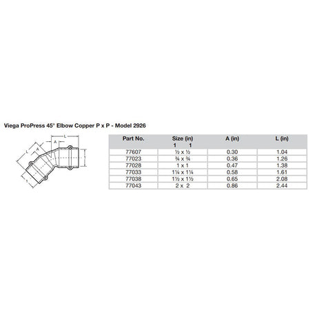 Viega ProPress 1  45 Copper Elbow  Double Press Connection  Smart Connect Technology 77028