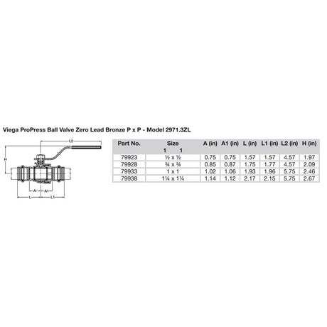 Viega ProPress 1 Zero Lead Bronze Ball Valve wStainless Stem  Double Press Connection  Smart Connect Technology 79933