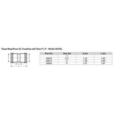 Viega MegaPress 212 Carbon Steel Coupling wStop wFMK Double Press Connection  Smart Connect Technology 26670