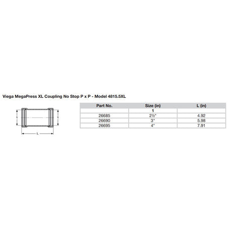 Viega MegaPress 212 Carbon Steel Coupling wo Stop wFMK  Double Press Connection  Smart Connect Technology 26685