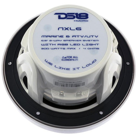 DS18 HYDRO 65 2Way Marine Speakers wRGB LED Lights 300W  White NXL6