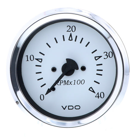 VDO Cockpit Marine 85MM 338 Diesel Tachometer  4000 RPM  White DialChrome Bezel 33315273