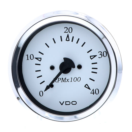 VDO Cockpit Marine 85MM 338 Diesel Tachometer  Alternator Input  White DialChrome Bezel 33315272