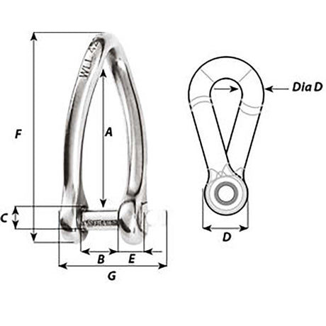 Wichard Captive Pin Twisted Shackle  Diameter 5mm  316 01422