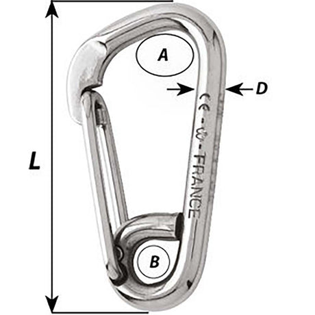 Wichard Asymmetric Carbine Hook  Length 60mm  14 02323