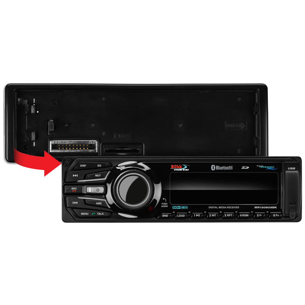 Boss Audio MR1308UABK Bluetooth  Fully Marinized MP3Compatible Digital Media Receiver wUSB  SD Memory Card Ports  Aux