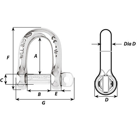 Wichard Not SelfLocking D Shackle  14mm Diameter  916 01207