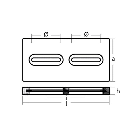 Tecnoseal Rectangular Zinc Plate Anode wInserts  12 x 6 x 1 TECDIVERSD
