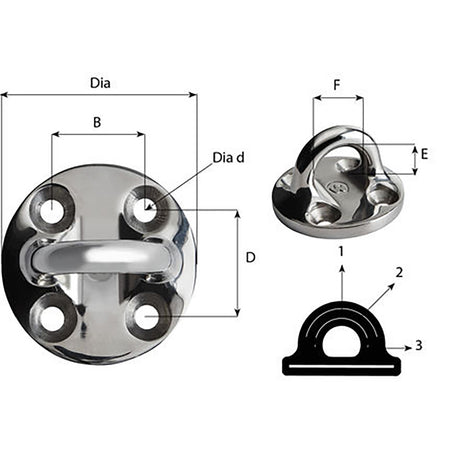 Wichard Round Pad Eye  57mm Diameter 214  Fixed 6635